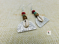 Women Cowrie Earrings Silver Red Beaded Jewelry Black Owned
