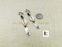 Silver Bird Clip On Earrings Cowrie Beaded Long Handmade Women Non Pierced