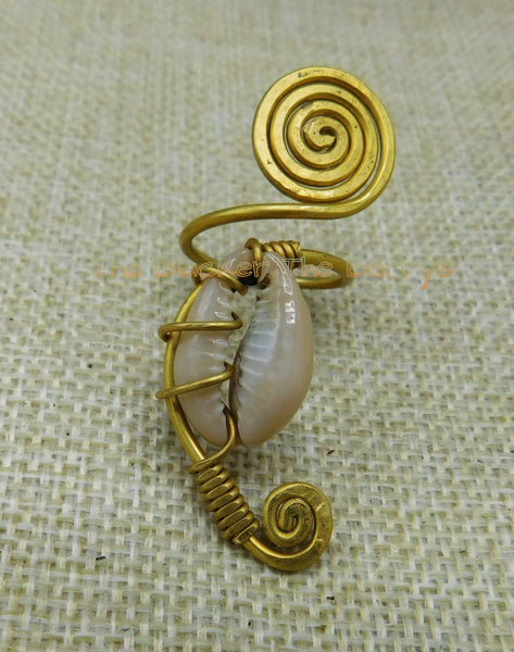 Cowrie Ring Brass Swirl Ethnic Afrocentric Jewelry African Adjustable