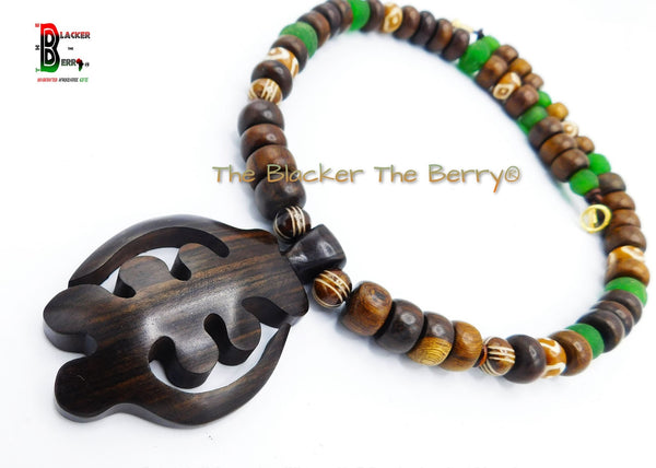 Gye Nyame Necklaces Men Jewelry Beaded Wooden Green OOAK