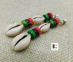 Cowrie Earrings RBG Post Dangle Pan African Women Jewelry Handmade Black Owned