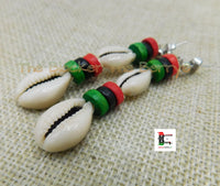 Cowrie Earrings RBG Post Dangle Pan African Women Jewelry Handmade Black Owned