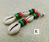 Cowrie Earrings RBG Post Dangle Pan African Women Jewelry Handmade Black Owned