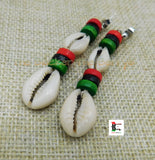 Cowrie Earrings RBG Post Dangle Pan African Women Jewelry Handmade Black Owned