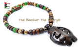 Gye Nyame Necklaces Men Jewelry Beaded Wooden Green OOAK