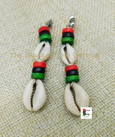 Cowrie Earrings RBG Post Dangle Pan African Women Jewelry Handmade Black Owned