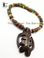 Gye Nyame Necklaces Men Jewelry Beaded Wooden Green OOAK