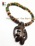 Gye Nyame Necklaces Men Jewelry Beaded Wooden Green OOAK