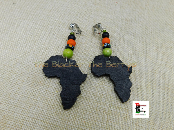 Black Africa Clip On Earrings Beaded Orange Green Handmade Women Non Pierced