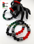 African Bracelets RBG Beaded Handmade Stretch Jewelry Red Black Green
