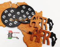 African Earrings Hand Painted Women Black Wooden Jewelry