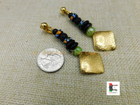 African Clip On Earrings Brass Green Black Gold Orange Beaded Non Pierced Jewelry