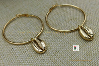 Hoop Earrings Ethnic Stainless Steel Gold Tone Jewelry Cowrie Women Dangle