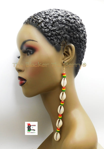 African Cowrie Shell Large Earrings Extra Long Afrocentric Women Red Yellow Green Jewelry