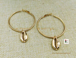Hoop Earrings Ethnic Stainless Steel Gold Tone Jewelry Cowrie Women Dangle