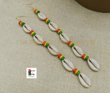 African Cowrie Shell Large Earrings Extra Long Afrocentric Women Red Yellow Green Jewelry