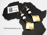 Hammered Earrings Brass White Black Women Ethnic Jewelry