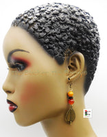 Ethnic Women Antique Gold Spear Earrings Orange Brass Handmade Jewelry Black Owned