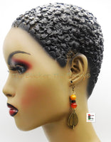 Ethnic Women Antique Gold Spear Earrings Orange Brass Handmade Jewelry Black Owned