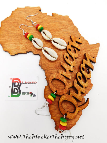 Rasta Earrings African Queen Cowrie Jewelry Women Handmade Black Owned