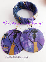 African Jewelry Purple Ankara Jewelry Set Bracelet Earrings Handmade