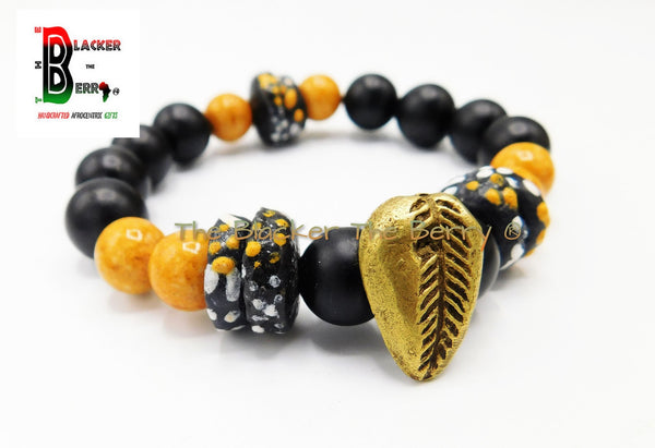African Cowrie Bracelets Black Orange Beaded Men Women Gift Ideas Ethnic Afrocentric Jewelry
