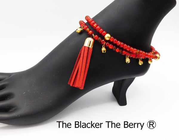 Anklets Red Beaded Women Jewelry Dancing Handmade