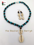 Cowrie Shell Necklace Turquoise Beaded Jewelry Set Necklace Earrings