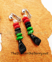 Black Power Fist Non Pierced RBG Earrings Pan African Beaded Jewelry Clip On