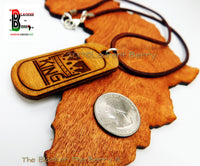 King Wooden Dog Tag Leather Necklace Jewelry Handmade