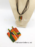 African Kente Jewelry Set Necklace Adjustable Earrings