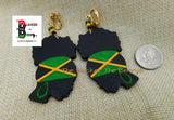 Jamaica Wooden Clip On Earrings Green Yellow Black Handmade Hand Painted Jewelry