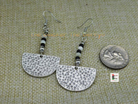 Antique Silver Earrings Beaded White Black Jewelry Dangle Handmade Women