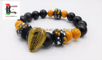 African Cowrie Bracelets Black Orange Beaded Men Women Gift Ideas Ethnic Afrocentric Jewelry