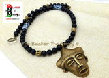 African Men Necklaces Brass Black Beaded Gye Nyame Long Ethnic Afrocentric Handmade Jewelry