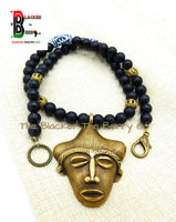 African Men Necklaces Brass Black Beaded Gye Nyame Long Ethnic Afrocentric Handmade Jewelry