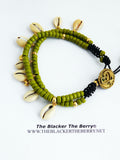 Sankofa Anklet Green Beaded Ethnic Leather Cowrie Shell