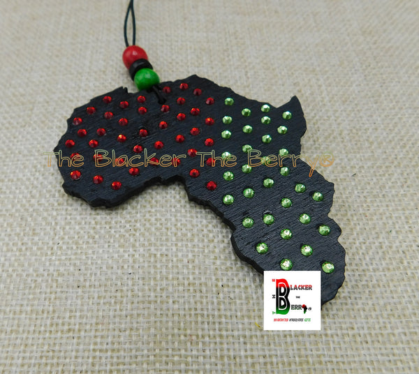 African Wooden Car Charm Handmade Accessories Black RBG  Bling Gift Ideas Black Owned