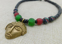 African Mask Necklace Face RBG Pan African Beaded Jewelry Black Owned