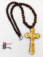 Large Men Cross Christian Necklace Jewelry Wood Beaded
