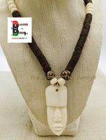 African Men Necklace Carved Face Jewelry Beaded Afrocentric Brown Ethnic OOAK