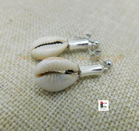 Cowrie Earrings Silver Post Dangle Jewelry Women Ethnic Handmade