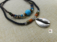 Silver Cowrie Boho Jewelry Leather Adjustable Necklace Jewelry