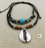 Silver Cowrie Boho Jewelry Leather Adjustable Necklace Jewelry