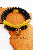 Cowrie Shell Bracelet Black Yellow Beaded Jewelry