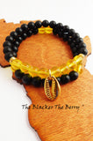 Cowrie Shell Bracelet Black Yellow Beaded Jewelry