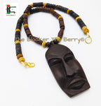 Large African Men Mask Necklace Ebony Wood Ethnic Jewelry Beaded Sale