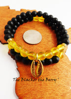 Cowrie Shell Bracelet Black Yellow Beaded Jewelry