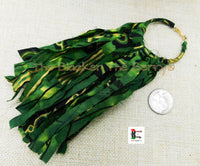 Ankara Earrings African Fringe Jewelry Green Black Gold Handmade Black Owned