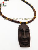 Large African Men Mask Necklace Ebony Wood Ethnic Jewelry Beaded Sale